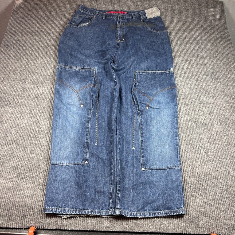 Akademiks Jeans Men's 38 Blue Denim Baggy Carpenter Y2K Streetwear Distressed